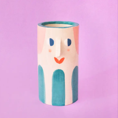 Ceramic Vase - "Girl with Teal Stripes" Ana Seixas