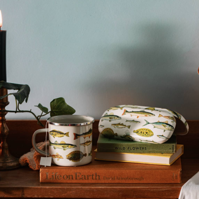 VINTAGE FISH ENAMEL MUG SASS BELLE