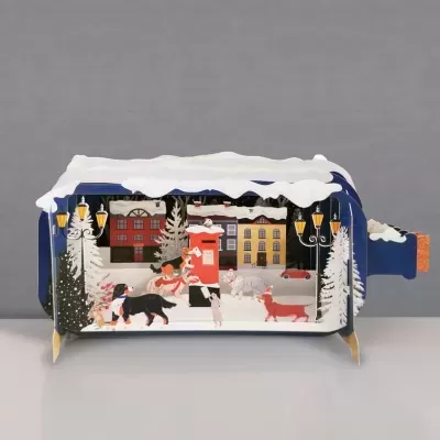 POSTAL DE NATAL POP-UP "MESSAGE IN A BOTTLE - DOGS IN THE SNOW" ALLJOY DESIGN