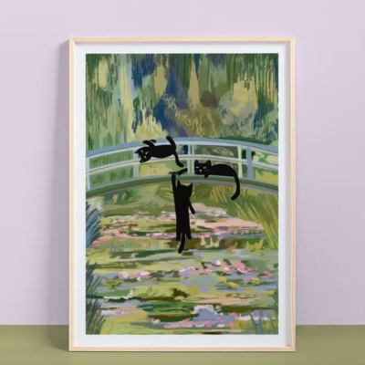 ILUSTRAÇÃO A4 "Clawed Monet Cats On A Bridge" NIASKI
