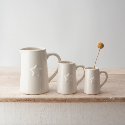 Jarro Branco Cerâmica Grande Com Estrela GAINSBOROUGH GIFTWARE
