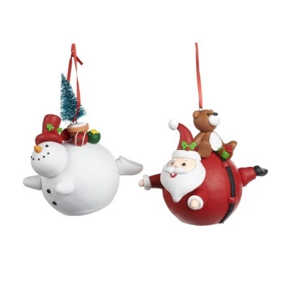 CLAY CHUBB.SANTA/SNOWM.ORN ASS/2 RD 10CM