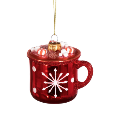 ENAMEL HOT CHOCOLATE MUG SHAPED BAUBLE SASS BELLE