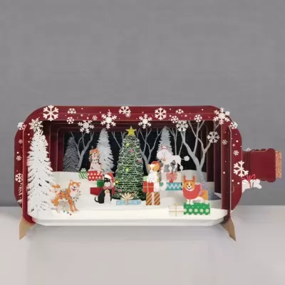 POSTAL DE NATAL POP-UP "MESSAGE IN A BOTTLE - XMAS DOGS" ALLJOY DESIGN