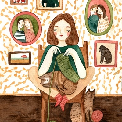 ILUSTRAÇÃO "KNITTING AND CATS" MIRJAM SIIM