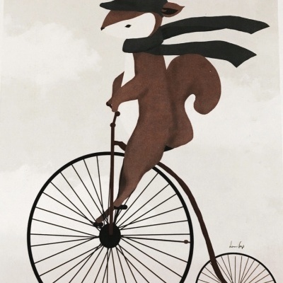 ILUSTRAÇÃO INFANTIL "ESQUILO E BICICLETA" LEONOR FEIJÓ