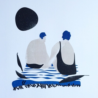 ILUSTRAÇÃO BORDADA COR AZUL "MORADA INTERIOR- CASAL" CATARINA PAULO