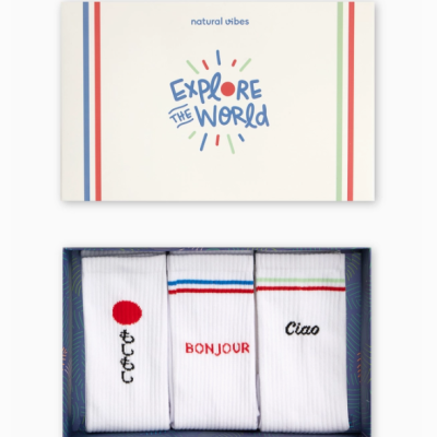 CONJUNTO TRÊS PARES MEIAS "PASSPORT" NATURAL VIBES