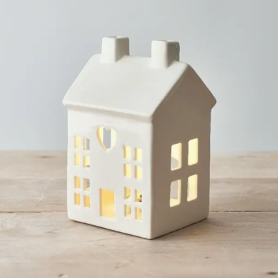 CASA BRANCA COM 2 CHAMINÉS EM CERÂMICA LUZ LED GAINSBOROUGH GIFTWARE