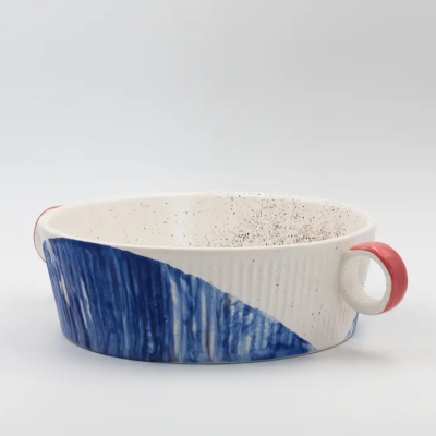 TAÇA DE SERVIR MÁRMORE AZUL VERMELHO TÁLIA PÓ DE BARRO