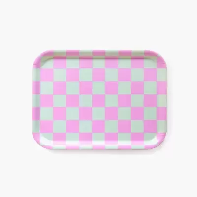 RECTANGULAR SERVING TRAY MINT/PEONY CHECKER BLU KAT