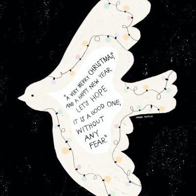 ILUSTRAÇÃO "Playlist Xmas Edition - (Calendário de Advento)" - "HAPPY XMAS (WAR IS OVER)" ADRIANA FONTELAS