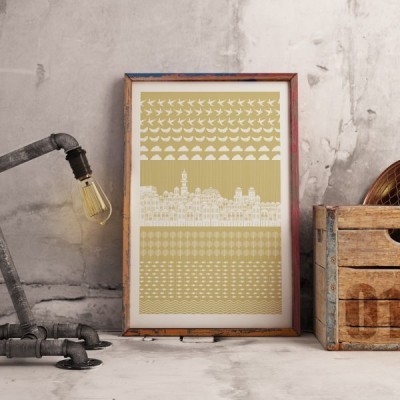 POSTER "SKYLINE DO PORTO (DOURADO)" 100% PORTUGAL