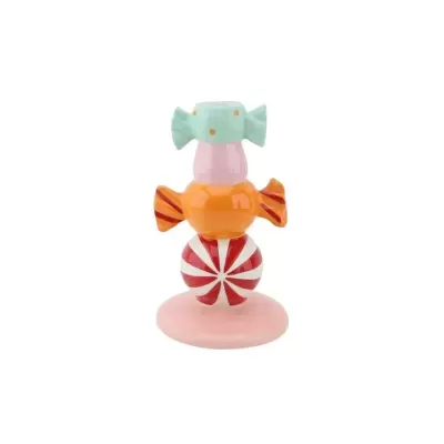 CANDLE HOLDER - STAPLED TOFFEE CANDY- MULTI COLOUR PINK BASE - HOUSE VITAMIN