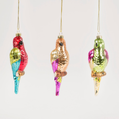 COLOURFUL PARROT SHAPED BAUBLE ASSORTED