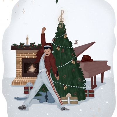 ILUSTRAÇÃO “Playlist Xmas Edition -(Calendário de Advento) " - ROCKIN' AROUND THE CHRISTMAS TREE" INÊS COSTA