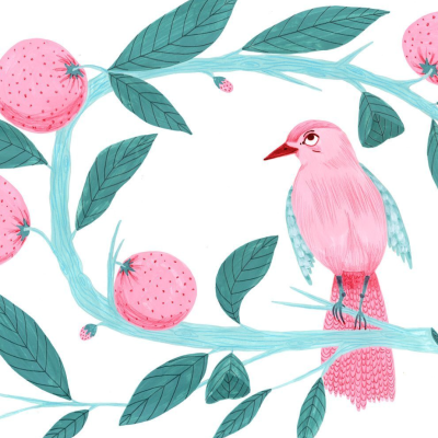 ILUSTRAÇÃO A4 "PÁSSARO NA LARANJEIRA" CARTOLINA LIMÃO