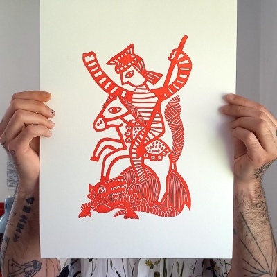 LINOGRAVURA "SÃO JORGE" JEFFERSON RIB