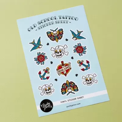 OLD SCHOOL TATTOO A5 VINYL STICKER SHEET PUNKY PINS