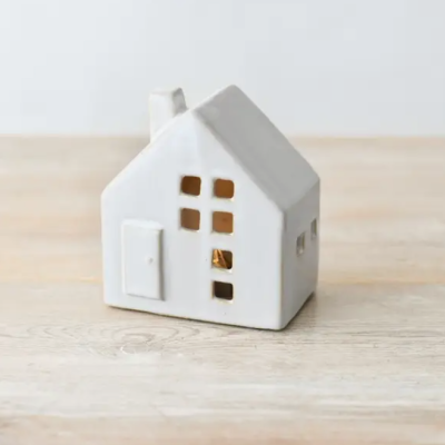 CASA BRANCA EM CERÂMICA COM ESMALTE REATIVO E LUZ LED GAINSBOROUGH GIFTWARE