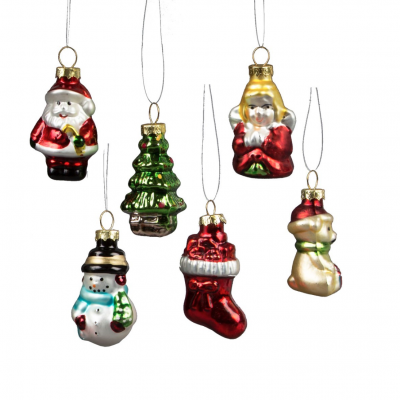 Glitzy Mini Christmas Characters Shaped Baubles - Set Of 6