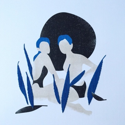 ILUSTRAÇÃO BORDADA COR AZUL "MORADA INTERIOR- MULHERES" CATARINA PAULO