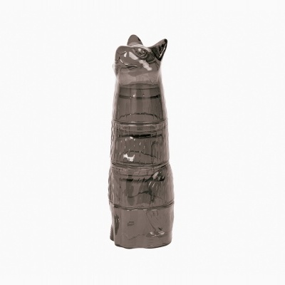 Estatueta decorativa de gato em cerâmica castanha brilhante