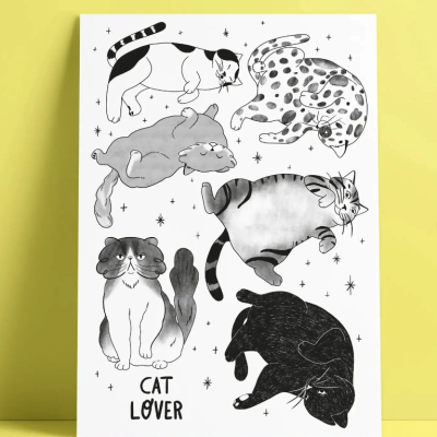 ILUSTRAÇÃO "CAT LOVER" CARTOLINA LIMÃO