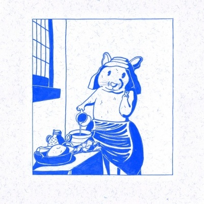 ILUSTRAÇÃO "Hey, Vermeer, take one for Instagram!" The Milkmaid Adaptation de Sara Felgueiras