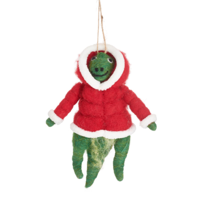 ENFEITE DE NATAL EM FELTRO "T-REX IN PUFFER JACKET" SASS & BELLE