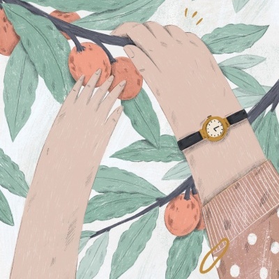 ILUSTRAÇÃO "COLHER AS NÊSPERAS DA NESPEREIRA SELVAGEM DO PÁTIO DO INFANTÁRIO "SARA LOU