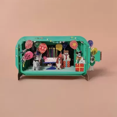 POSTAL POP-UP "MESSAGE IN A BOTTLE - BIRTHDAY DOGS" ALLJOY DESIGN