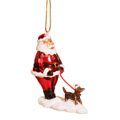 SANTA WALKING A DOG BAUBLE SASS BELLE