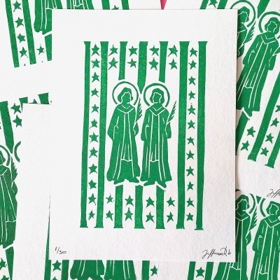 LINOGRAVURA "COSME E DAMIÃO" JEFFERSON RIB