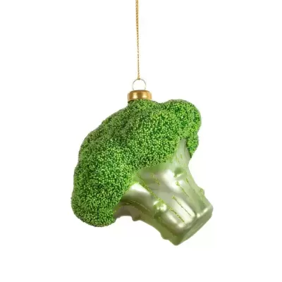 Enfeite de Natal em forma de brócolos verde com fio dourado