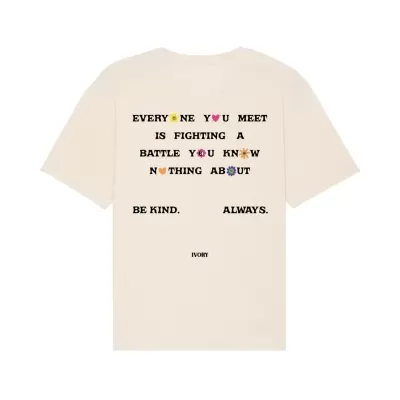 T-SHIRT EVERYONE YOU MEET NATURAL RAW IVORY WORLD