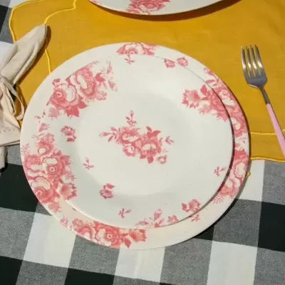 PRATO SOBREMESA VINTAGE FLOWERS VERMELHO PÓ DE BARRO