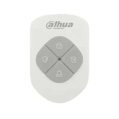 Comando remoto Dahua branco e cinzento com 4 botões e ícones