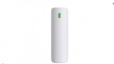 Dispositivo eletrónico branco com indicador verde