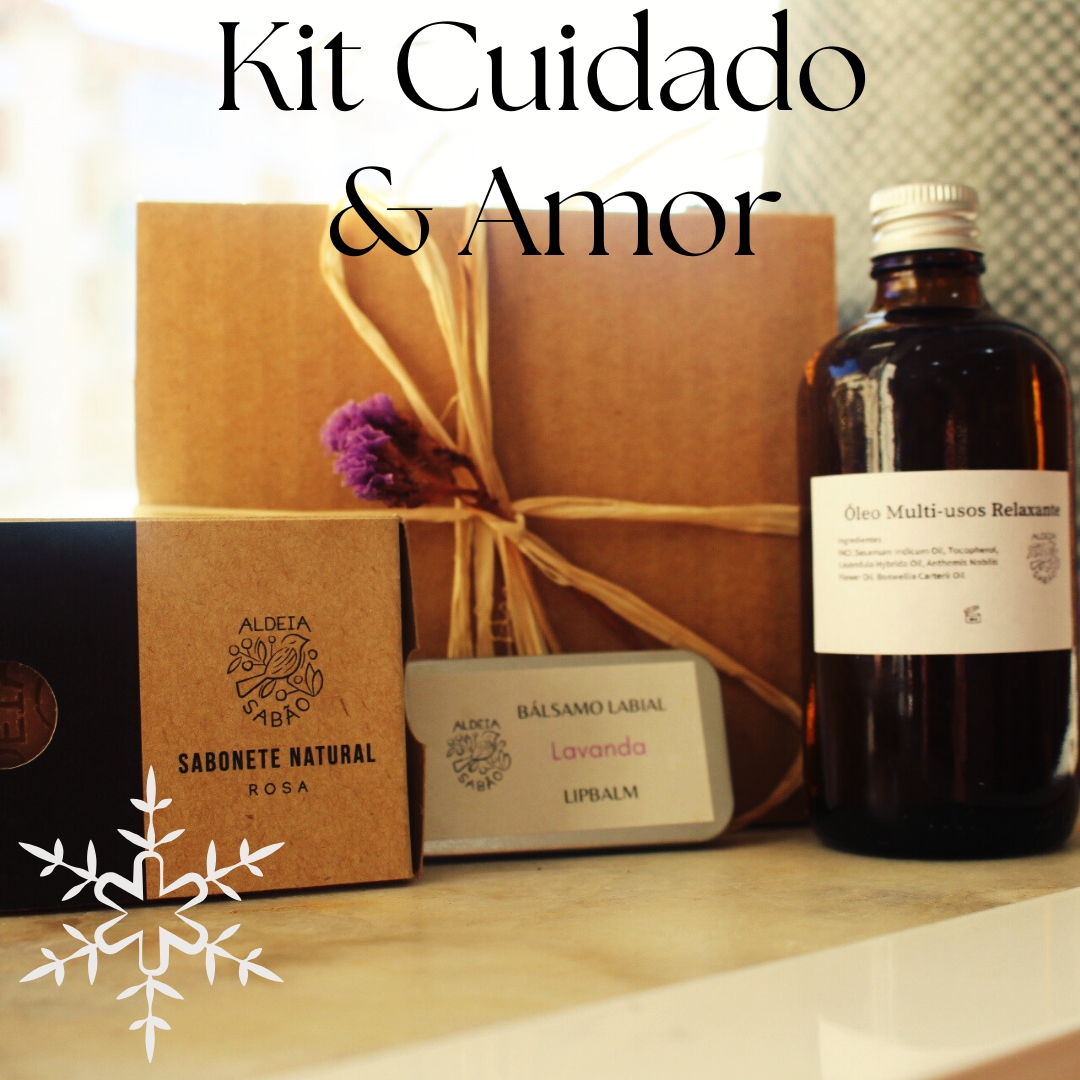 Kit Cuidado e Amor Kit Cuidado & Amor com sabonete natural, bálsamo labial de lavanda e óleo multi-usos relaxante