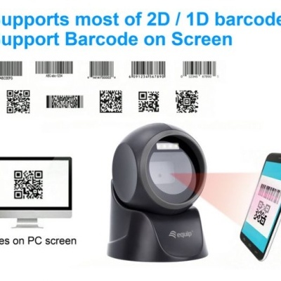 Leitor de códigos de barras preto a digitalizar códigos QR em ecrãs