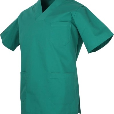 Camisola verde profissional de manga curta com bolsos