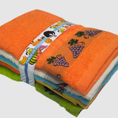 Panos de cozinha coloridos com bordado de uvas