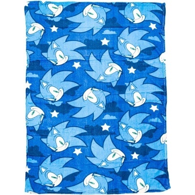 Manta azul com estampa do personagem Sonic e estrelas