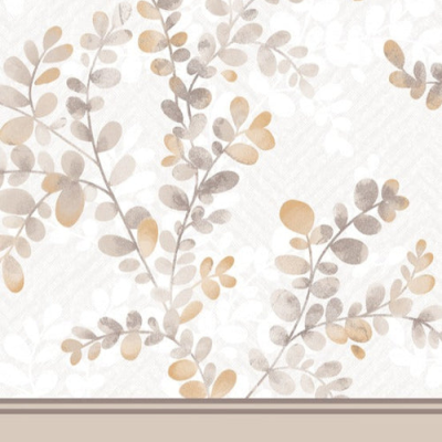 Papel de parede com padrão de folhas bege e cinza