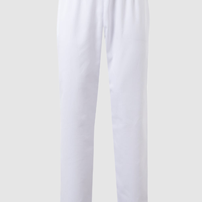 Calças brancas simples com cós elástico e corte reto