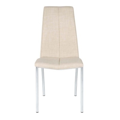 Cadeira estofada bege com pernas metálicas prateadas