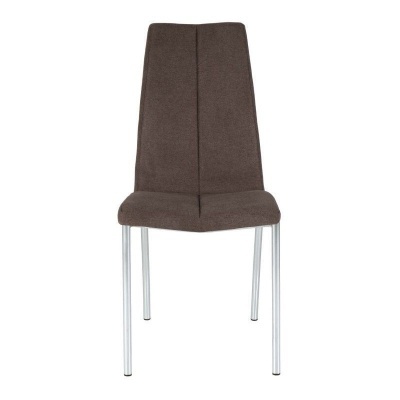 Cadeira estofada castanho escuro com pernas metálicas cromadas