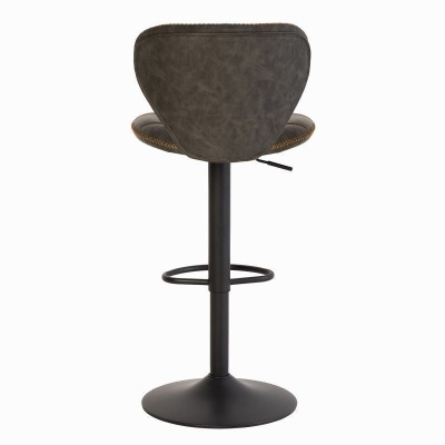 Banco alto de bar castanho escuro com base preta e apoio para os pés