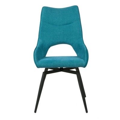 Cadeira azul turquesa com pernas pretas de metal